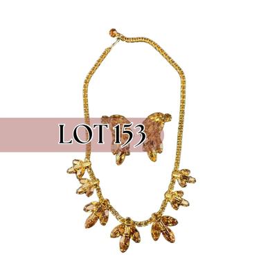 -153- WEISS | Rhinestone Amber Necklace & Earrings | Marked