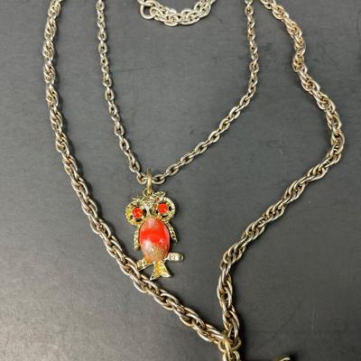 -156- COSTUME JEWELRY | 1950’s-1960’s Double Stranded Plastic Jelly Belly Owl Pendants