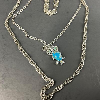 -156- COSTUME JEWELRY | 1950’s-1960’s Double Stranded Plastic Jelly Belly Owl Pendants