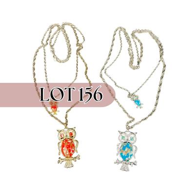 -156- COSTUME JEWELRY | 1950’s-1960’s Double Stranded Plastic Jelly Belly Owl Pendants