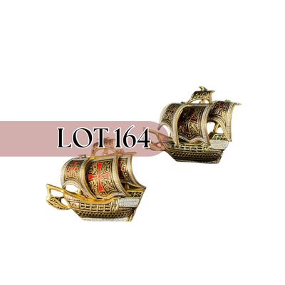 -164- PINS | Spain Gold Tone Damascene Galleon Sailing Ship Brooches