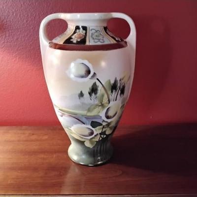 Antique Miyako Nippon Hand Painted Gold Gilded Vase Landscape Scene circa 1890