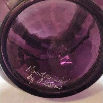 Fenton Apples On Aubergine Purple 100 Anniversary Vase Hand Painted By A. Deem