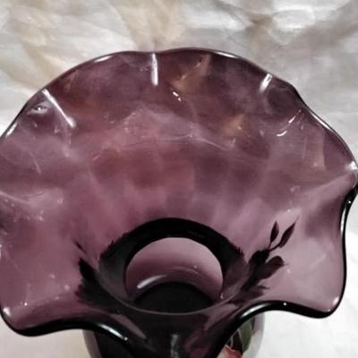 Fenton Apples On Aubergine Purple 100 Anniversary Vase Hand Painted By A. Deem