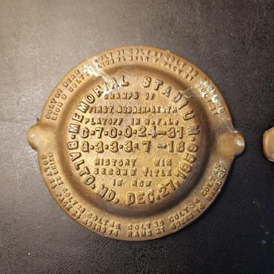 2 Vintage Baltimore Colts 1958 1959 Heavy Metal Ashtrays Memorial Stadium Yankee Stadium