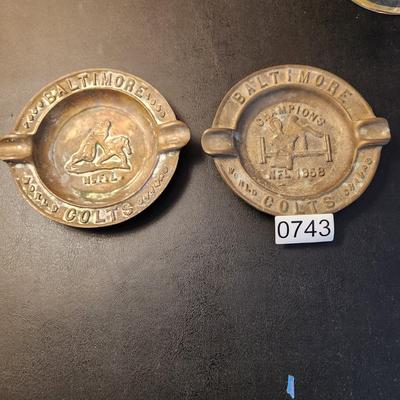 2 Vintage Baltimore Colts 1958 1959 Heavy Metal Ashtrays Memorial Stadium Yankee Stadium
