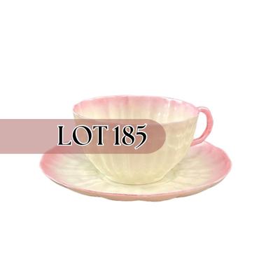 -185- BELLEEK | Teacup & Saucer | Tridacna Shell Pink Pattern | 2nd Mark