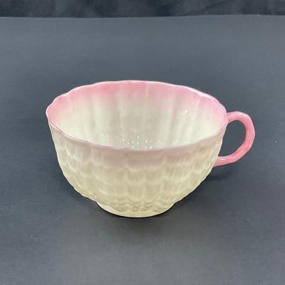 -185- BELLEEK | Teacup & Saucer | Tridacna Shell Pink Pattern | 2nd Mark