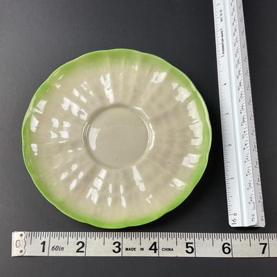 -186- BELLEEK | Teacup & Saucer | Tridacna Shell Green Pattern | 2nd Mark