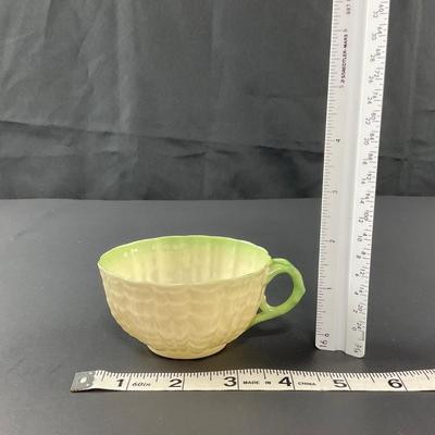 -186- BELLEEK | Teacup & Saucer | Tridacna Shell Green Pattern | 2nd Mark