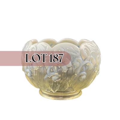 -187- FENTON | Opalescent White Lily Of The Valley Bowl | Marked