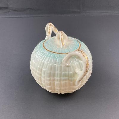 -188- BELLEEK | Blue Neptune Tray, Creamer, & Covered Sugar | Marked