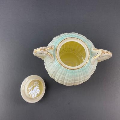 -188- BELLEEK | Blue Neptune Tray, Creamer, & Covered Sugar | Marked