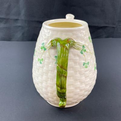 -197- BELLEEK | Shamrock Basketweave Creamer & Coffee/Teapot | 6th Mark