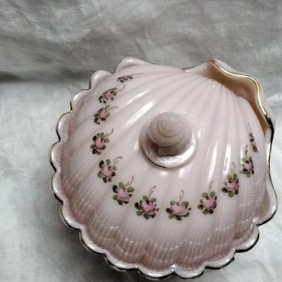1930's Cambridge Pink Tuscan Nautilus Clam Shell Candy Dish & Lid