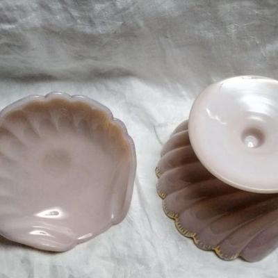 1930's Cambridge Pink Tuscan Nautilus Clam Shell Candy Dish & Lid