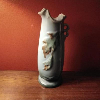Vintage Weller Pottery Vase Blue with Leaf