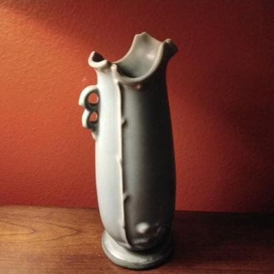 Vintage Weller Pottery Vase Blue with Leaf