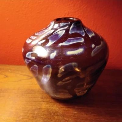 Vintage Studio Art Glass Iridescent Vase Signed S. West 74 4.5