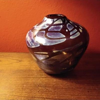 Vintage Studio Art Glass Iridescent Vase Signed S. West 74 4.5