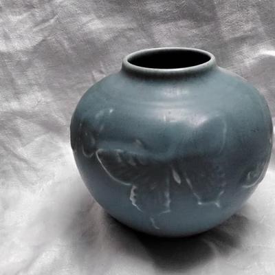 Rookwood Pottery 1950 Vintage Matte Blue Butterfly Ceramic Vase 6509