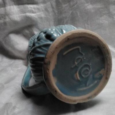 Vintage 1946 McCoy Pottery Leaves and Berries Blue Pitcher 9" Tall