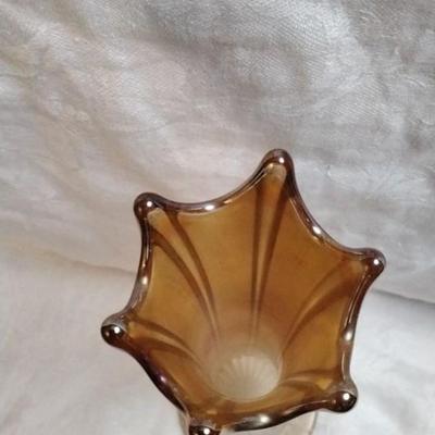 Dugan Thin Rib 9" Marigold Carnival Glass Swing Vase