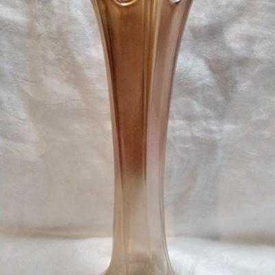 Dugan Thin Rib 9" Marigold Carnival Glass Swing Vase