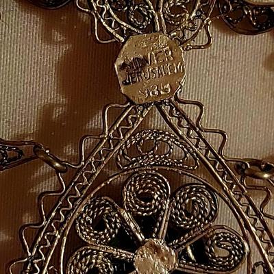 Antique/Vtg Sterling Silver JerusalymNecklace & Earrings set/ Eilat Green stones.