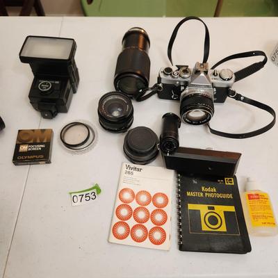 Vintage Olympus OM-1 SLR Camera w Lens Flash Winder