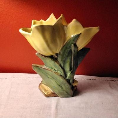 Vintage McCoy Pottery Yellow Double Tulip Flower Vase Planter