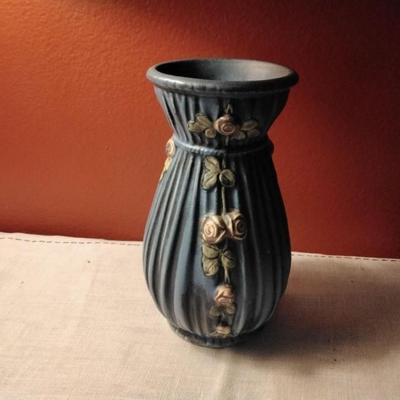 ANTIQUE WELLER POTTERY BLUE DRAPERY VASE, 8"