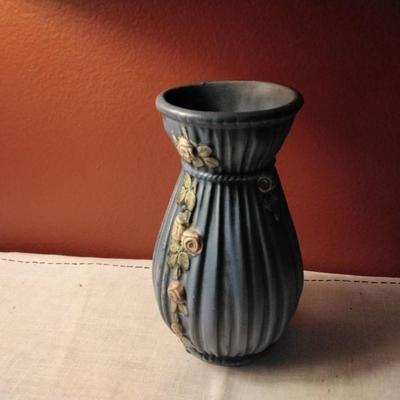 ANTIQUE WELLER POTTERY BLUE DRAPERY VASE, 8"