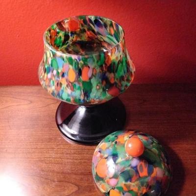 1930s Czech Kralik Art Glass End of Day Candy Dish/Vase 9”