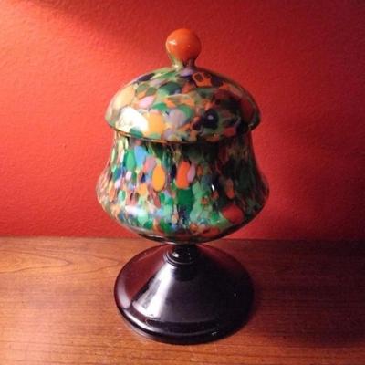 1930s Czech Kralik Art Glass End of Day Candy Dish/Vase 9”