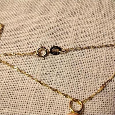 Fine 7 1/2 MM Pink Cloud Angel Skin Coral Drop extra Large 14kt hoop on 14k solid gold chain