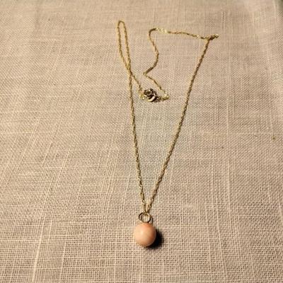 Fine 7 1/2 MM Pink Cloud Angel Skin Coral Drop extra Large 14kt hoop on 14k solid gold chain