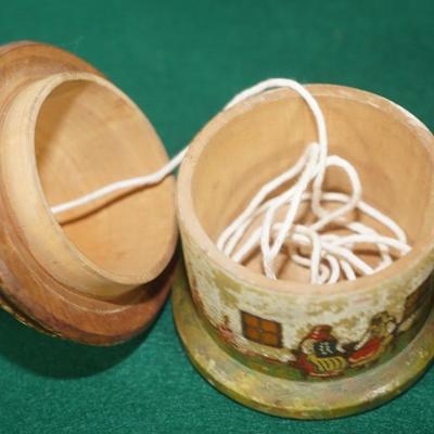 VINTAGE RUSSIAN WOOD INCISED CARVED & HAND PAINTED BOXES/STRING HOLDER, BANK, HUMIDOR