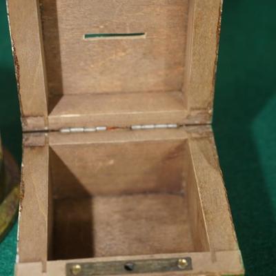 VINTAGE RUSSIAN WOOD INCISED CARVED & HAND PAINTED BOXES/STRING HOLDER, BANK, HUMIDOR