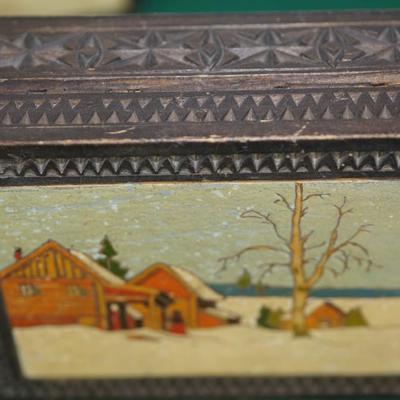 ANTIQUE PAIR OF RUSSIAN -HAND CARVED & PAINTED FOLK ART BOXES