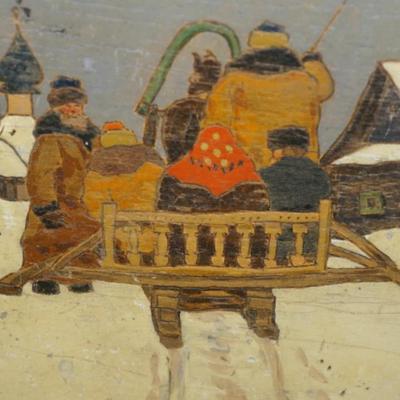 ANTIQUE PAIR OF RUSSIAN -HAND CARVED & PAINTED FOLK ART BOXES