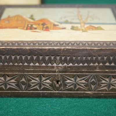 ANTIQUE PAIR OF RUSSIAN -HAND CARVED & PAINTED FOLK ART BOXES
