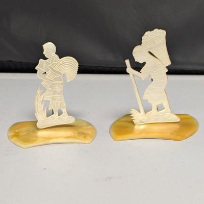Vintage Mother Of Pearl Figures Attached To Mother Of Pearl Base