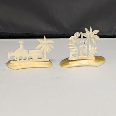 Vintage Mother Of Pearl Figures Attached To Mother Of Pearl Base