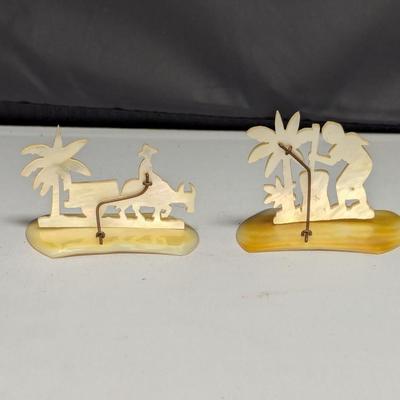 Vintage Mother Of Pearl Figures Attached To Mother Of Pearl Base