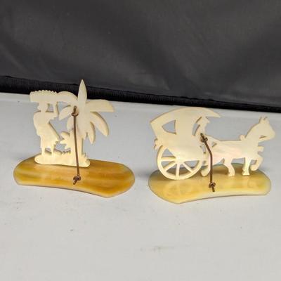 Vintage Mother Of Pearl Figures Attached To Mother Of Pearl Base