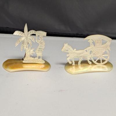 Vintage Mother Of Pearl Figures Attached To Mother Of Pearl Base