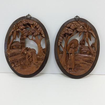 1950's Vintage Southeast Asia Carved Wood Art
