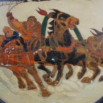 VINTAGE GROUPING OF FOUR ROUND WOOD WALL PLAQUES- SOVIET UNION,