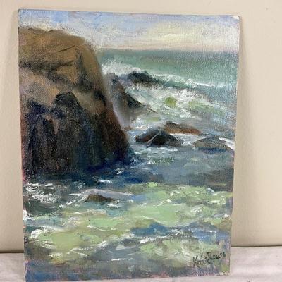 153 Original Oil Painting Seascape with Rocks by Kathie Rogers
